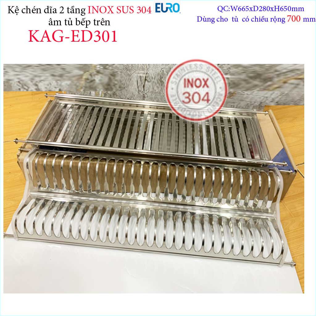 Kệ đựng chén dĩa âm tủ Inox 304 KAG-ED301-70cm, Kệ chén bát 2 tầng EURO tủ 70cm