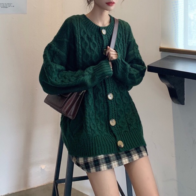 Order áo len cardigan màu xanh rêu hoạ tiết vặn thừng hàng Quảng Châu cao  cấp dày dặn cho nữ | Shopee Việt Nam