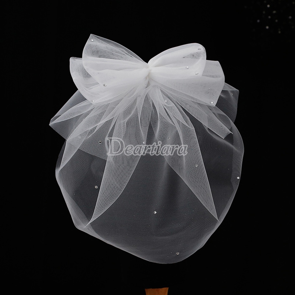 Phụ Kiện Trang Trí Tóc Cô Dâu Đính Nơ Màu Trắng Phong Cách Pháp Thời Trang