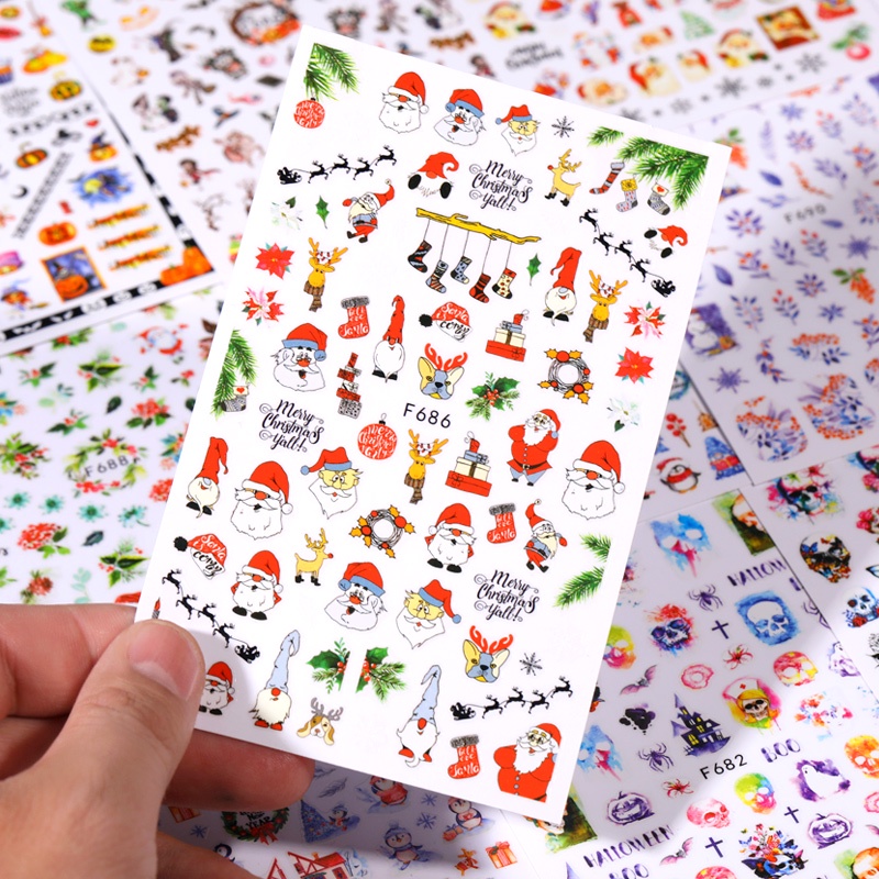 UR SUGAR Hình dán trang trí móng nghệ thuật hình lá mùa thu/người nhện/joker/Giáng Sinh/Halloween 3D đẹp mắt