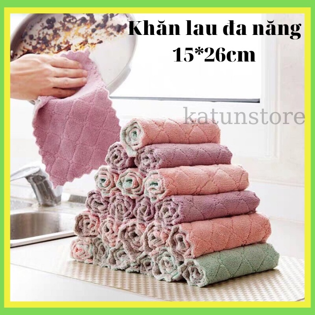 [1K- RẺ VÔ ĐỐI] Khăn Lau Đa Năng Bếp Bát Đĩa Cốc Chén Thấm Nước Chống Dính Dầu Mỡ Hai Mặt Loại To 15x26cm