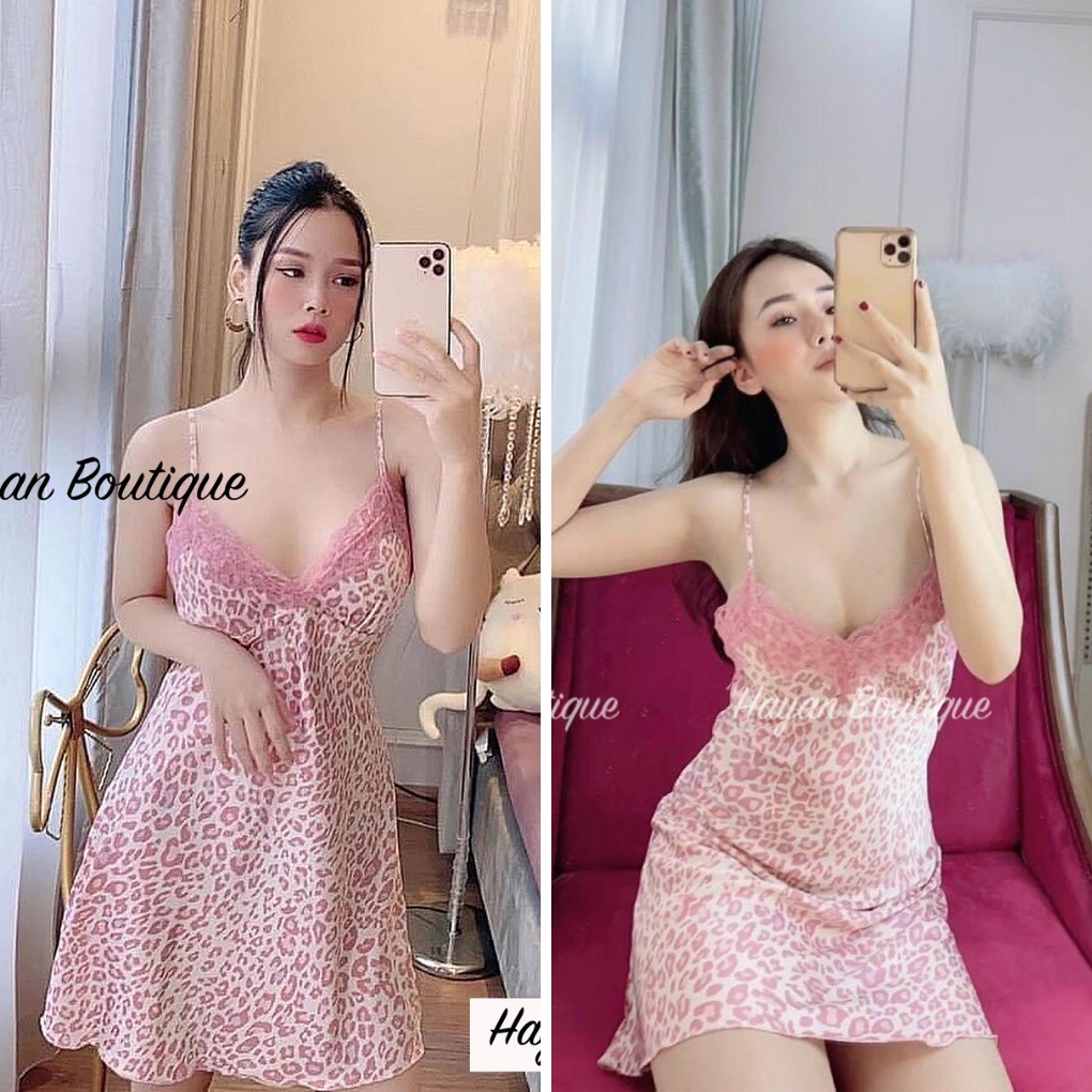 [FREESHIP]Váy ngủ sexy lụa da beo hai dây, đầm ngủ quyến rũ cao cấp KÈM MÚT NGỰC #HT46