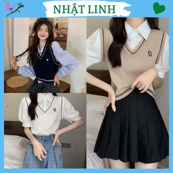 Áo gile nữ NHẬT LINH áo gile len học sinh kiểu dáng Hàn Quốc trẻ trung - A68
