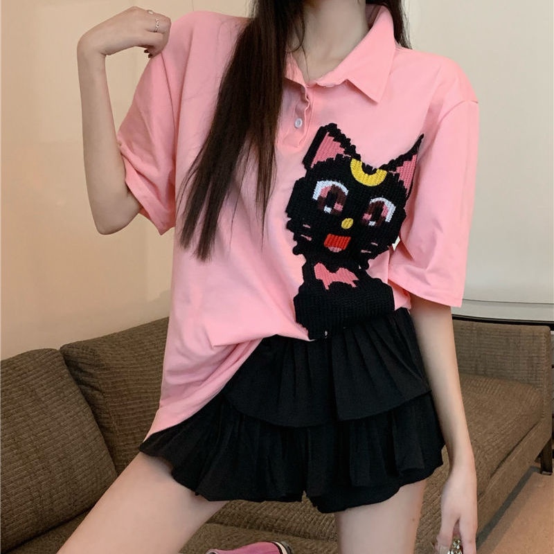 COZOK Áo polo Tay Ngắn Dáng Rộng Họa Tiết Sọc Vạch Cá Tính