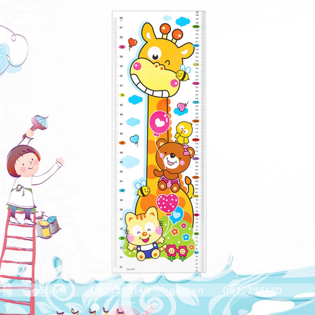 Decal dán tường đo chiều cao cho bé hình con hươu cao cổ chống thấm nước chống trầy xước siêu tiện lợi an toàn cho bé