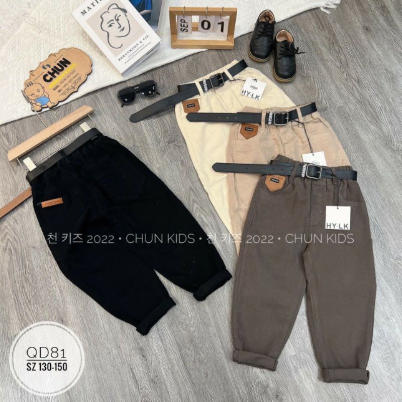 {8-16kg} Quần thô kaki mềm bé trai size nhí (kèm đai)