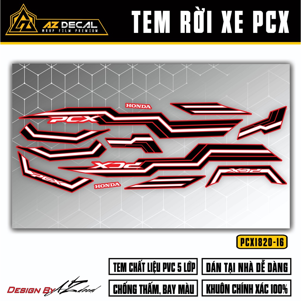 Decal Chế PCX 2014 - 2020 Thiết Kế Thời Thượng | PCX-16 | Tem Rời Dán Xe Máy PCX 125 150 160 Chống Nước Bền Màu