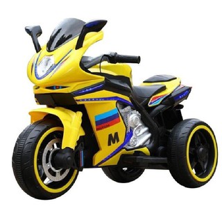 Xe máy điện moto 3 bánh  AM1166 cho bé đạp ga vận động bản thể thao ( Đỏ - Vàng - Trắng)