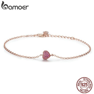 Vòng tay Bamoer mặt dây hình trái tim màu vàng hồng thời trang xinh xắn