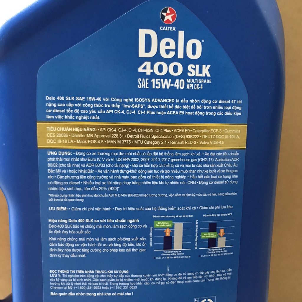 Dầu động cơ Diesel Delo 400 SLK 15W40 CK-4 / 5L
