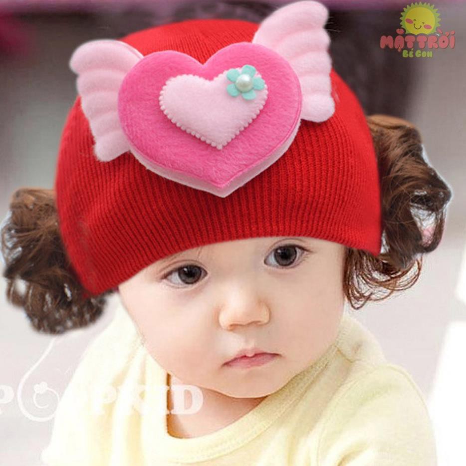 Nón Len Tóc Giả Đính Họa Tiết Tim Cánh Xinh Xắn Cho Bé Từ 1-16 tháng, 💘 SIÊU CHẤT 💘