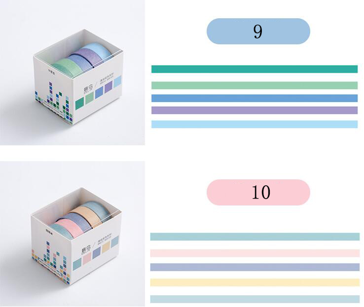 Bộ 5 cuộn băng keo washi cơ bản dùng trang trí sổ lưu niệm DIY