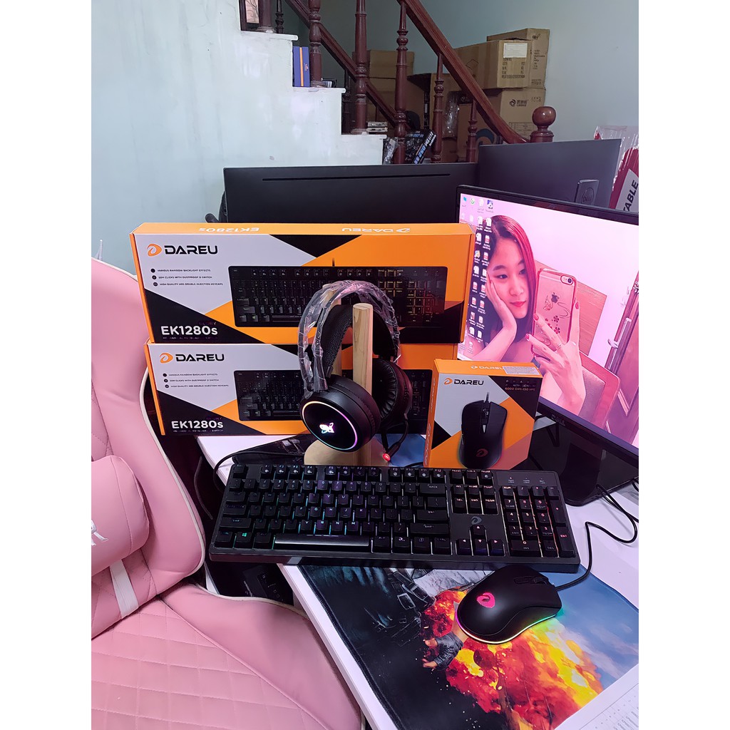 Combo phím chuột gaming Dareu Ek1280s kèm Chuột Em908 và tai nghe Gnet G09 - TẶNG KÈM BÀN DI GAMING 30X70