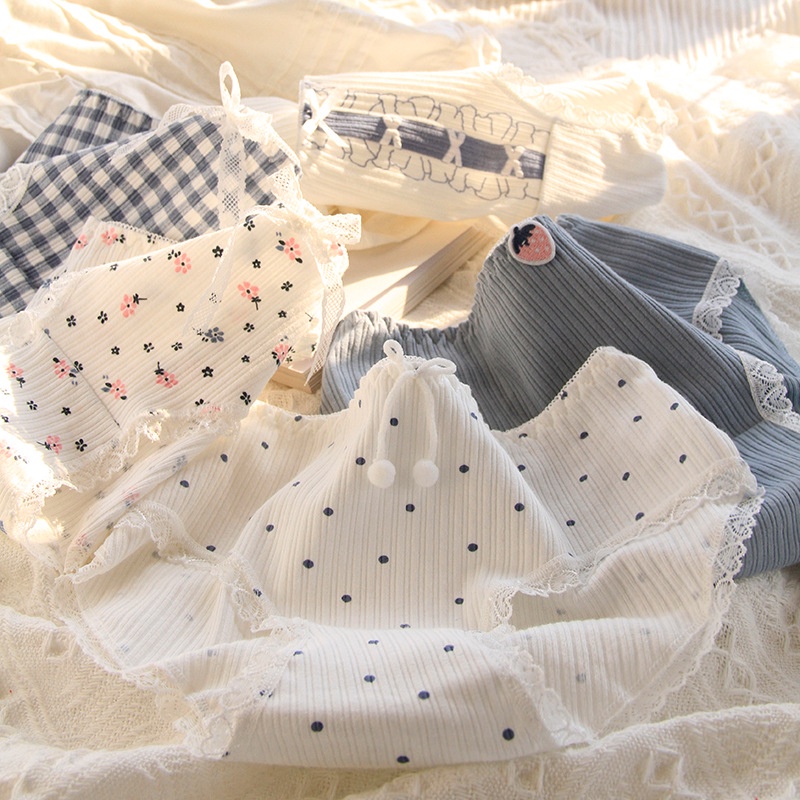Quần lót nữ kháng khuẩn hoa xanh, quần sịp nữ chất cotton gân tăm mềm mại 3119