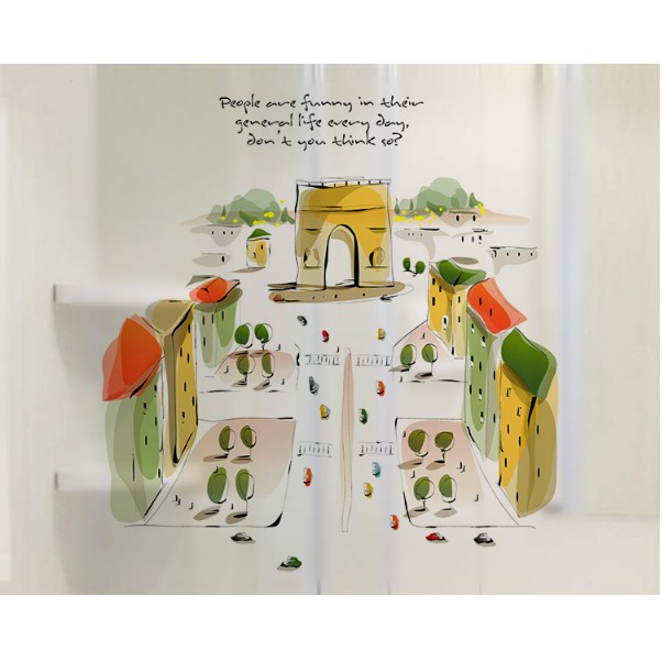 Decal trang trí kính cao cấp tranh vẽ Nhà  ( 60cm x 58cm )