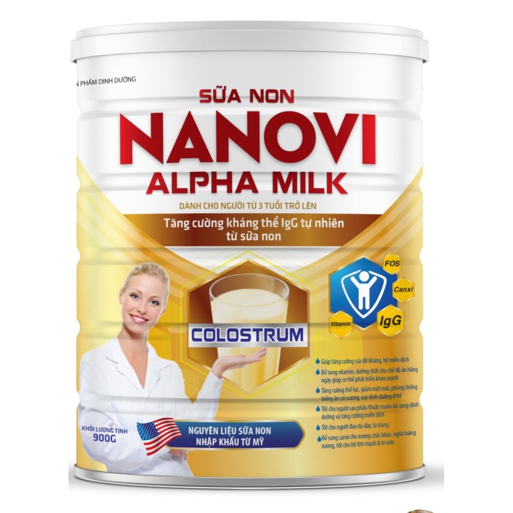 Sữa non Nanovi Alpha Milk 900g - Giúp tăng sức đề kháng, phục hồi nhanh sức khỏe, date 01/2024