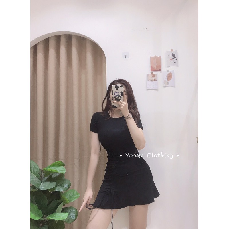 [Mã SKAMSALEP6 giảm 10% tối đa 100K đơn 150K] Váy body tay cộc đuôi cá dây rút tôn dáng hai màu [ ẢNH THẬT TẠI SHOP] | BigBuy360 - bigbuy360.vn