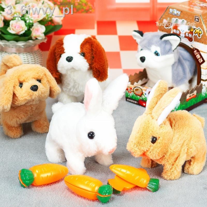 Con thỏ nhỏ màu trắng đồ chơi sang trọng mô phỏng búp bê điện chó động vật cậu bé cậu bé đi bộ thỏ cô gái món quà trẻ em