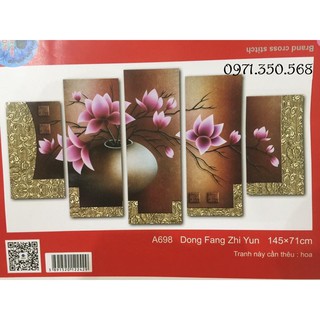 Tranh thêu chữ thập bình hoa ghép 5 bức  A698-145x71cm