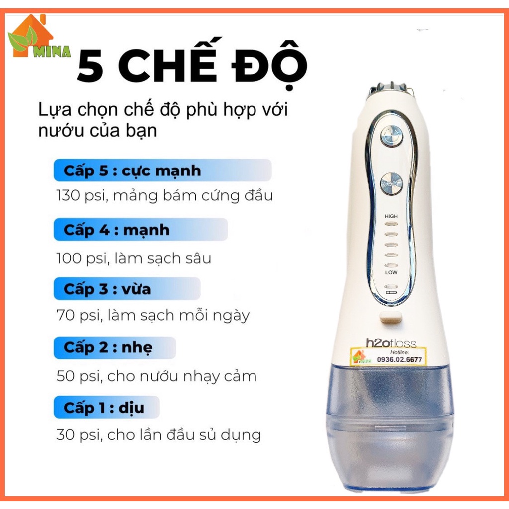 Máy Tăm Nước. Tăm Nước H2ofloss. HF06 New. BH Đổi Mới 12 Tháng. Tặng Kèm Túi Và 5 Đầu Tăm. 5 Chế Độ. Bình Nước 300 ml