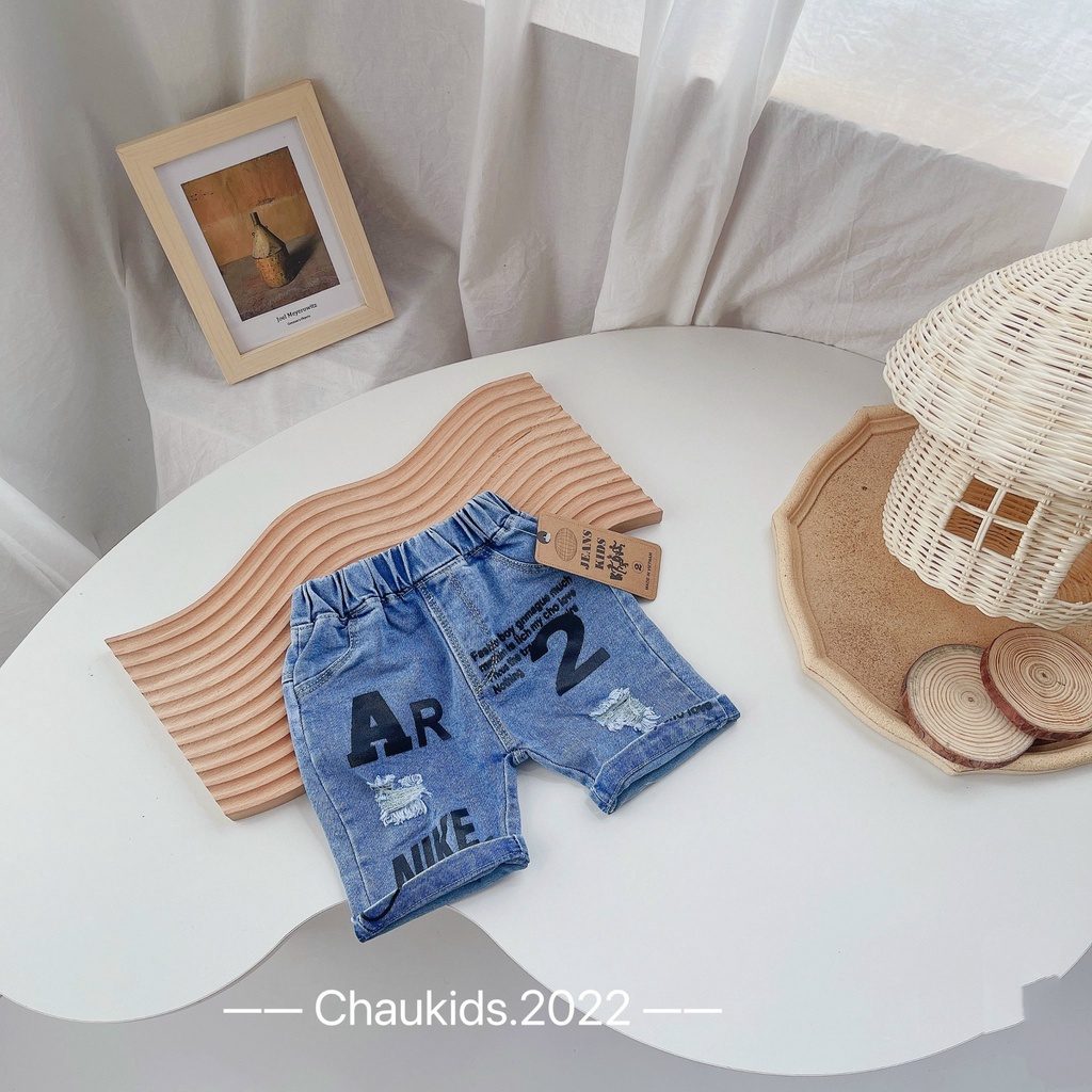 Quần jean bé trai,  quần short jean họa tiết AR2 chất bò mềm mại cho bé
