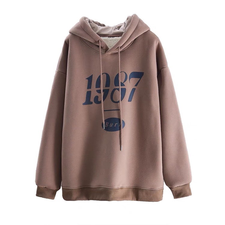 Áo Nỉ Hoodie 1987 Nâu Tây Form Rộng Unisex Kiểu Dáng Hàn Quốc Ulzzang