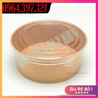 Combo 10 Tô Giấy Kraft 750ML -1000ML Màu Nâu Nắp PET Tronh=g Dùng Để Đựng Đồ Nóng Cháo Phở Hoặc Bánh Đồ Ăn Các Loại