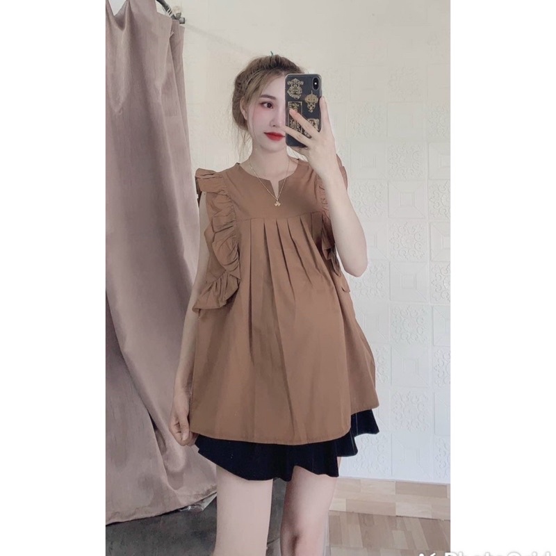 Áo bầu đẹp babydoll công sở thời trang hai màu nâu,trắng đi chơi giá rẻ