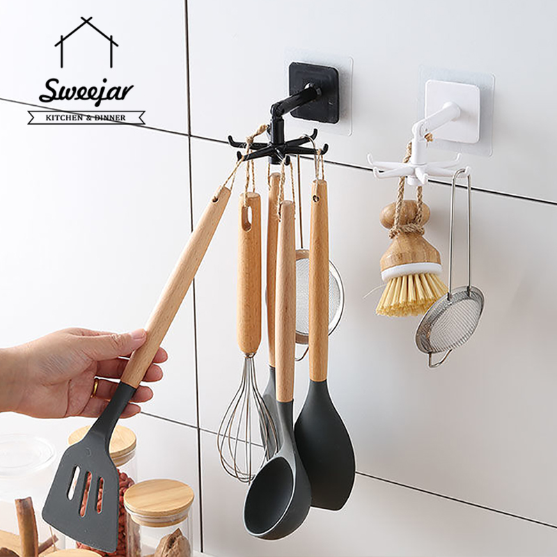 Móc dán tường SWEEJAR 5 trong 1 xoay 360 độ treo đồ dùng phòng tắm/bếp đa năng