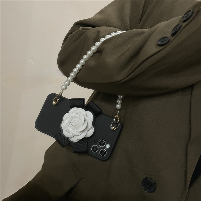 Ốp điện thoại hoa trà đính ngọc trai thích hợp cho IPHONE 5 5s 6 6s 7 8 plus X XR XS MAX 12 MINI 13 11 PRO MAX