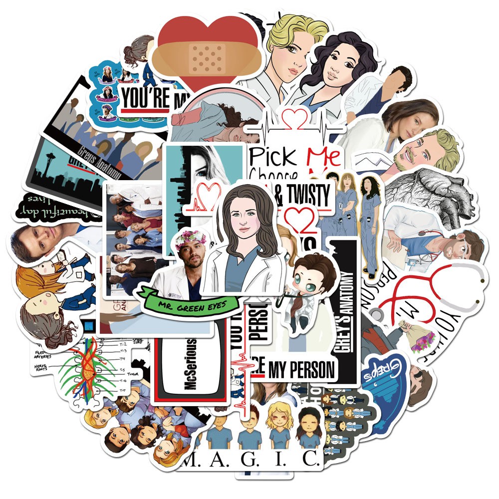 Set 50 miếng sticker dán trang trí chống thấm hình phim Grey's Anatomy độc đáo