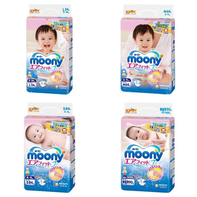 (MOONY NỘI ĐỊA) BỈM/TÃ DÁN/QUẦN MOONY NB90/S82/M64/L54/Mq58/Lq44/XL38, XXL26 BOY/GIRL