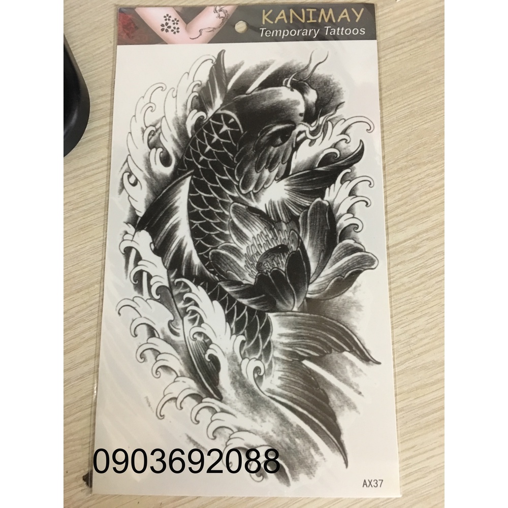 [HCM] Hình xăm dán - tattoo sticker cá chép AX 12 x 20cm