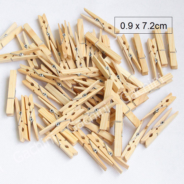 Gói 50 kẹp gỗ nhiều màu kèm 5m dây