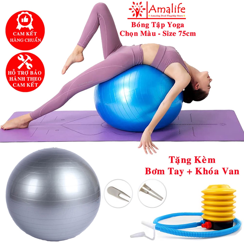 Bóng Tập Yoga Cỡ Đại 65Cm Cao Cấp Chống Nổ (Dày 2mm) Chống Trượt, Bền, Chắc, Đàn Hồi Tốt - Kèm Bơm, Van Kim Giữ Hơi Bóng