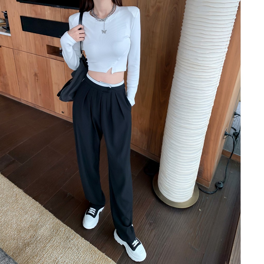 Quần Dài Lưng Cao Ống Rộng Phong Cách Hàn Quốc Cho Nữ | BigBuy360 - bigbuy360.vn