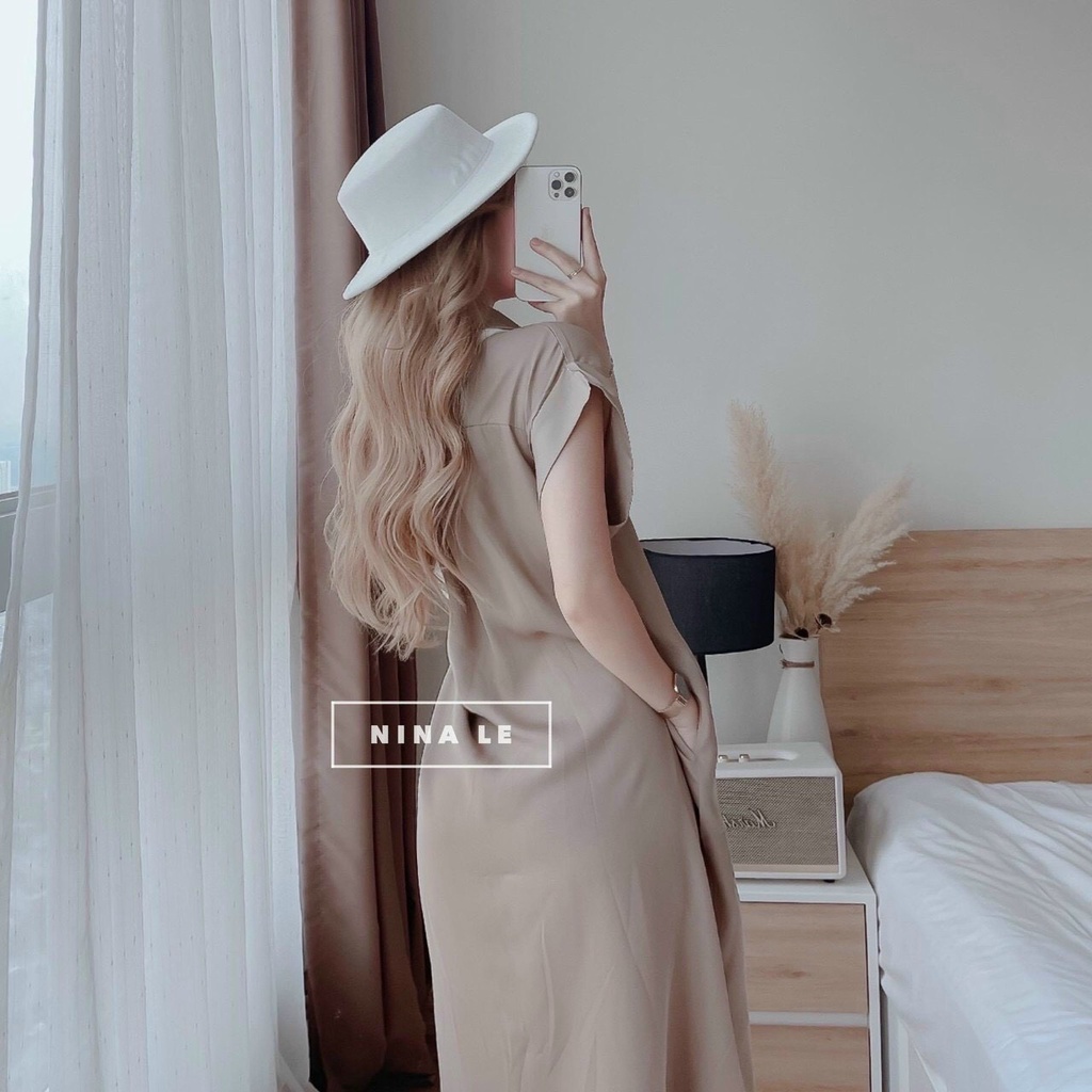 [Miễn Phí Ship 50K-GIAN HÀNG CHÍNH HÃNG] Đầm nữ thời trang mặc đi chơi, Đầm maxi sơmi lụa tay ngắn có túi cá tính