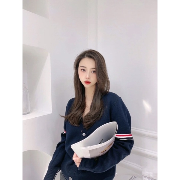 Áo khoác Cardigan unisex Thom Brown* phối kẻ ngang thu đông 2021