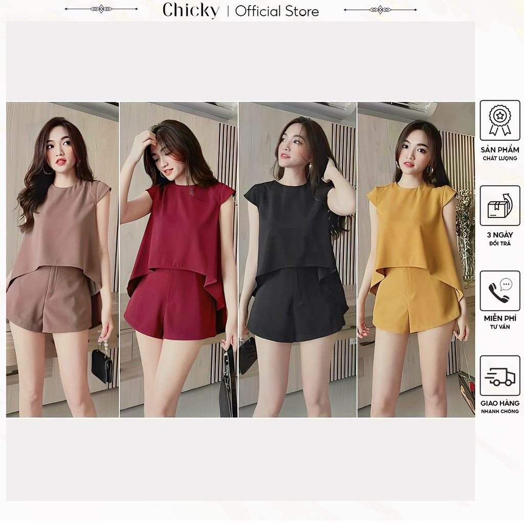 set bộ đò nữ áo tay ngắn đuôi cá phối cùng với quần đùi năng động