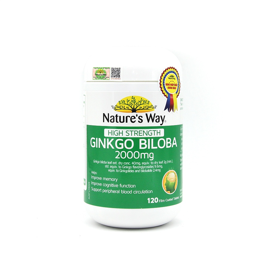 Viên Uống Tuần Hoàn Não Nature's Way High Strength Ginkgo Biloba Tăng Cường Trí Nhớ 2000mg