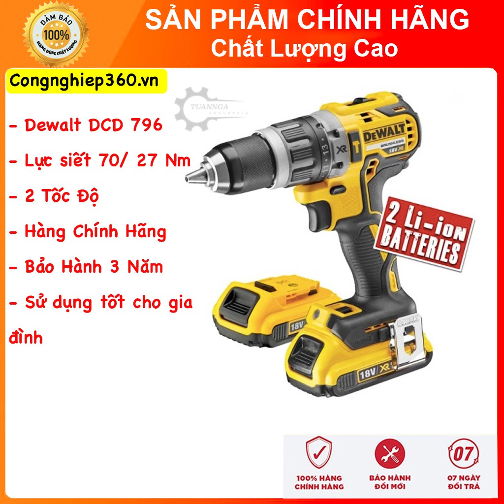 ( Hàng Chính Hãng ) Khoan pin Dewalt DCD 796. Bảo hành chính hãng 3 năm - Miễn phí vân chuyển