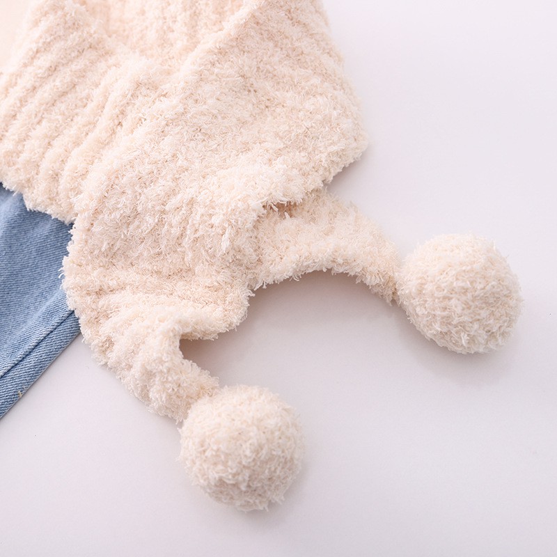 Mũ+Khăn Choàng Cổ Dệt Kim Màu Trơn Phong Cách Hàn Quốc Giữ Ấm Cho Bé Sơ Sinh Có Thể Mua Lẻ