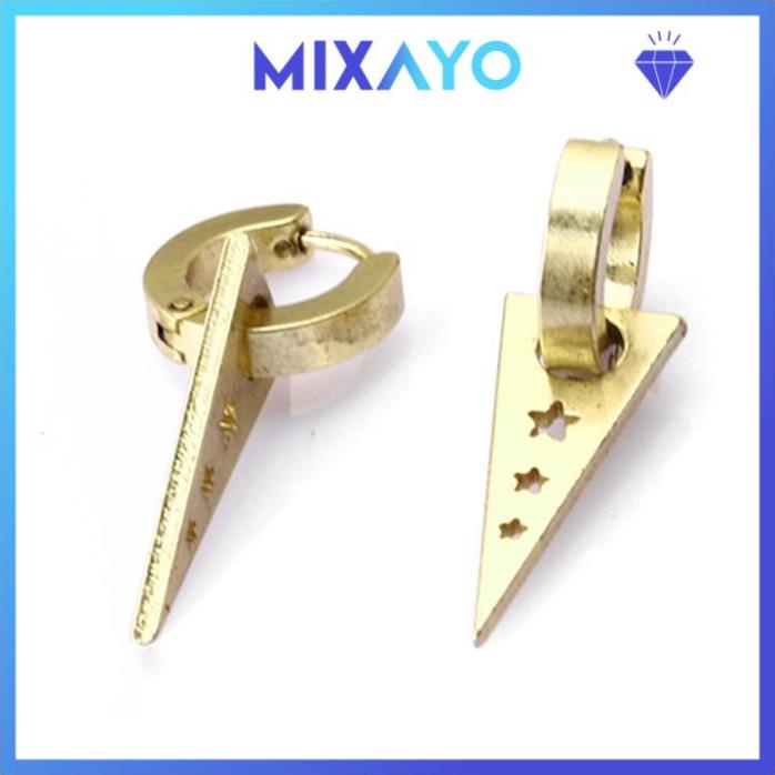 Bông tai nam titan 1 CHIẾC cao cấp thời trang rẻ đẹp inox thép không gỉ khoen tam giác MIXAYO màu mạ vàng PTBTNA129