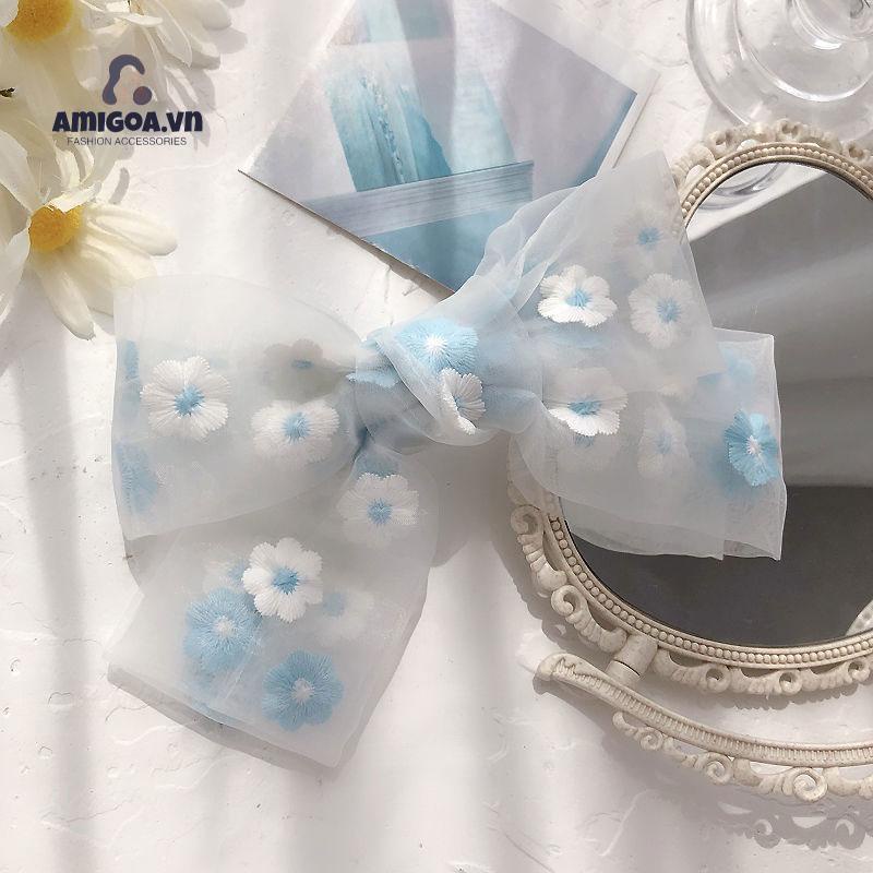 Dây Buộc Tóc Thắt Nơ Thêu Họa Tiết Hoa Cúc Xinh Xắn Thời Trang