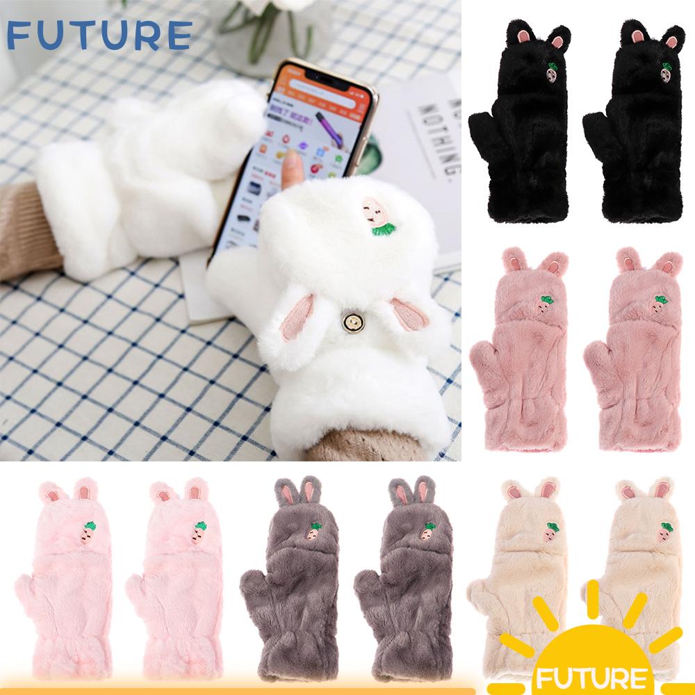 Găng Tay Hở Ngón Phối Lông Thỏ Nhân Tạo Mềm Dày/Nhiều Màu Thời Trang