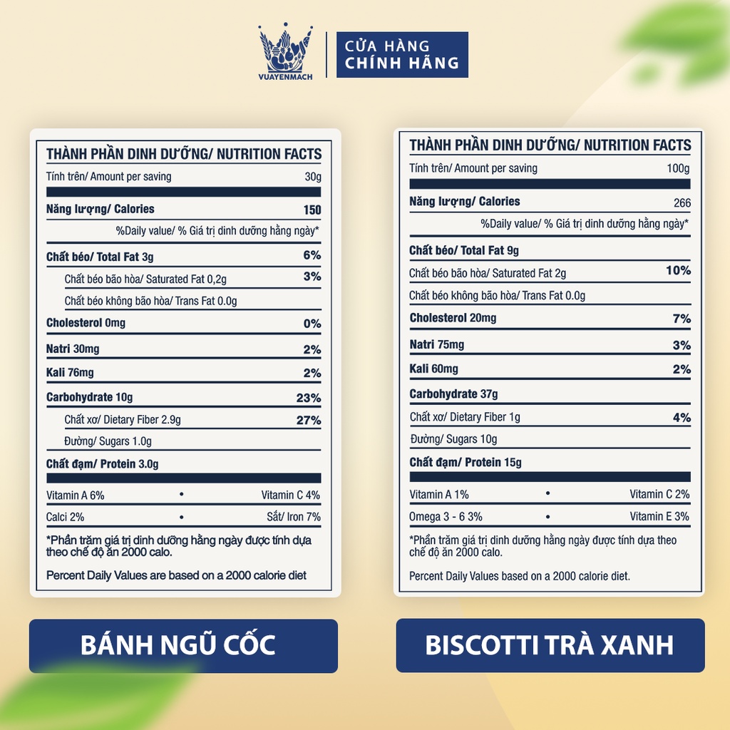 [Combo Biscotti Trà Xanh + Bánh Ngũ Cốc] Biscotti Trà xanh VUA YẾN MẠCH 250g + Bánh ngũ cốc 350g