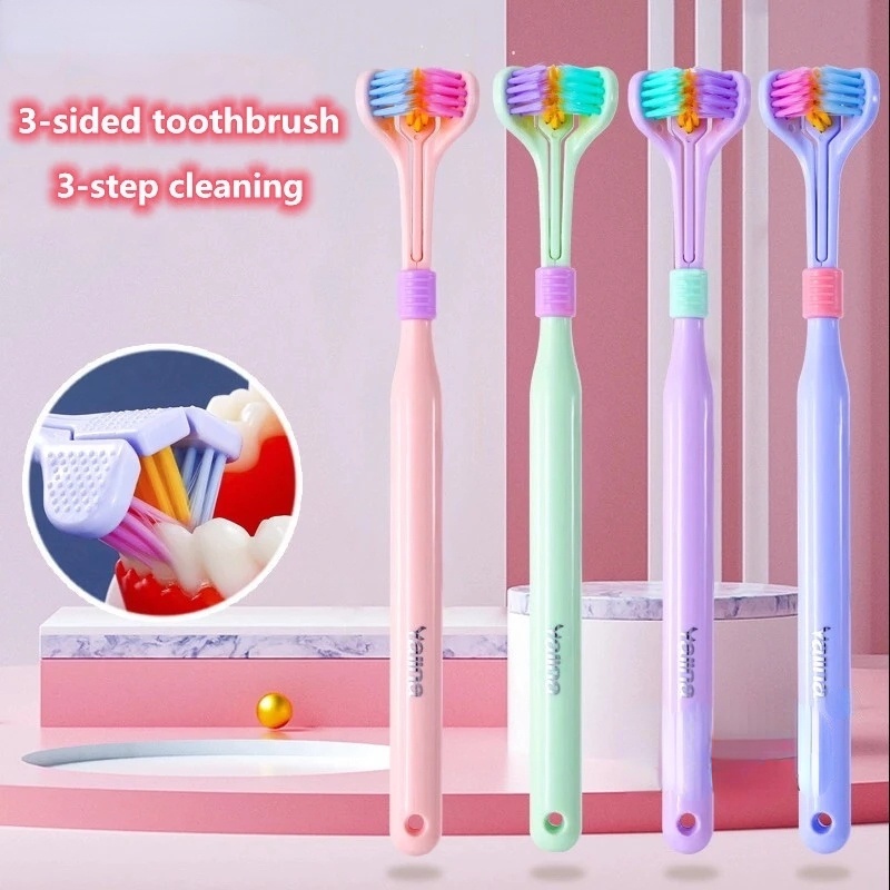 Bàn Chải Đánh Răng Ba Chiều Lông Siêu Mềm Chống Trượt Xoay 360 Độ Chăm Sóc Sức Khỏe Cho Người Lớn