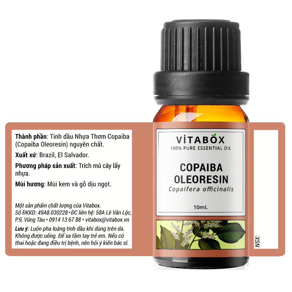 Tinh dầu nhựa thơm Copaiba Oleoresin VITABOX 100% thiên nhiên nguyên chất – pure essential oil