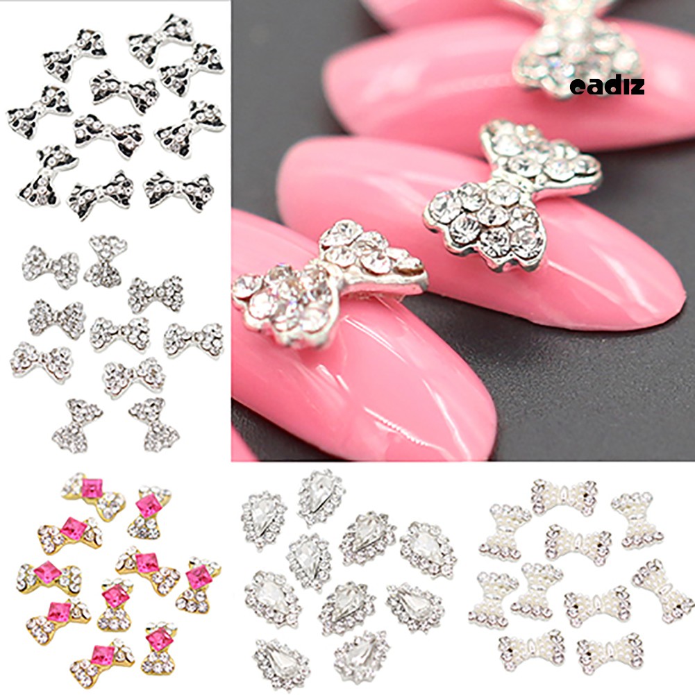 [Hàng mới về] Bộ 10 Hạt Đính Trang Trí Móng Hình Nơ 3d Xinh Xắn Cho Nữ