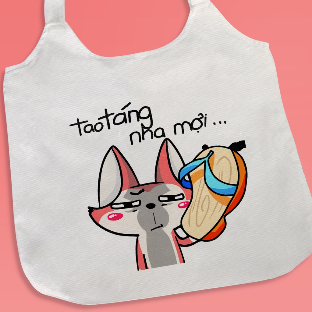 Túi Tote Canvas Quai Tròn Mèo Hiro Có Khóa Miệng Túi phong cách nữ tính và dễ thương, túi vải canvas